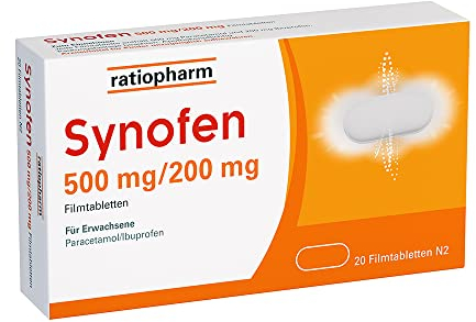 Synofen von ratiopharm: schnell, stark und gut verträglich gegen Schmerzen – mit der Wirkstoffkombination aus Paracetamol und Ibuprofen, 20 Filmtabletten (20)