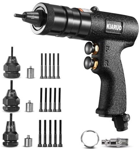KIARUO Pneumatic Rivet Nut Gun 10-32,8-32,6-32 with Replacement Mandrels, RPM 3000 Industrial Grade Pull Rivnut Gun MODEI:LM09 Button Switch