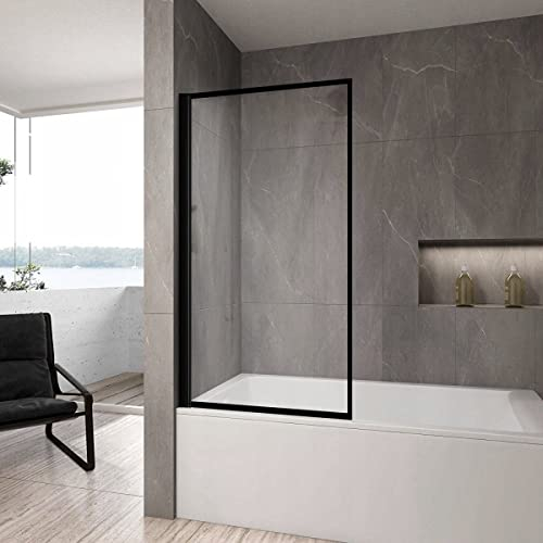 BADLAND Duschwand für Badewanne 80x140 Schwarz Badewannenabtrennung 1-teilig Lagos Gehärtetes Glas 5mm