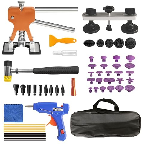 Big RED Dent Removal Kit 56 PCS,Paintless Dent Repair Tool with Adjustable Golden Lifter,Bridge Indentation Puller,for Auto Body Dents,Door Ding,Hail Damage Dent Removal,ATRWH056R