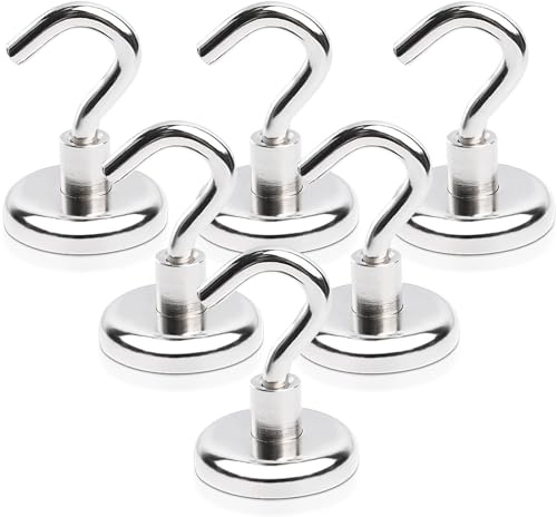 FPMYB 6Pezzi Ganci Magnetici 25KG Forza, Calamita con Gancio Potente Piccole Pesante Magnete Ganci per Soffitto, Frigorifero, Cucina, Barbecue Griglia, Appendiabiti, Armadi 32mm