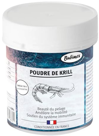 Bubimex Krillpulver - 100% naturligt kosttillskott för hundar och katter - rik på Omega 3 och 6 - Astaxantin - pälsskönhet, rörlighet och immunsystem - 400 g