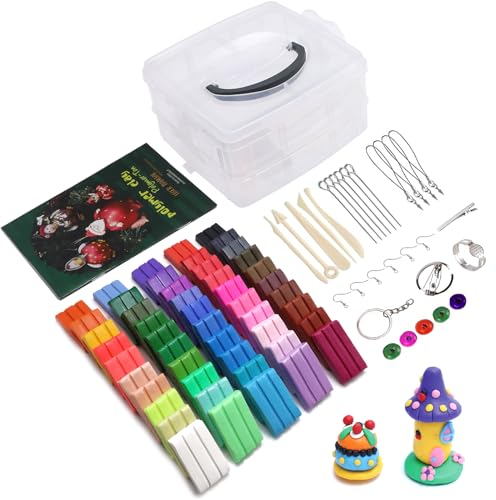 Artecho Polymer Clay Set, 50 Colors Modeling Clay Kit with 5pcs Clay Sculpting Tools and 31pcs Accessories for DIY, Oven Bake Clay, Crafts Gift for Beginners/Adults