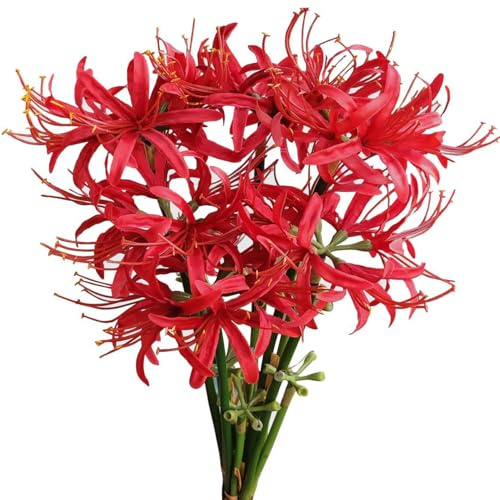 Qingriver 6 Sets 67 CM Lycoris Radiata Artificial Spider Lily Flowers Stonegarlic Clusteramaryllis for Home Garden Wedding Party Decor (Red)