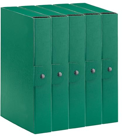 Esselte C26 Eurobox 390326180 - Carpeta proyectos para archivar, cierre con botón, 25 x 35 cm, lomo 6 cm, verde, paquete de 5 unidades