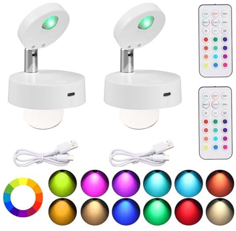 Wireless LED Spotlight Indoor with Remote: Rechargeable Mini Spot Lights for Picture Art Display Plants Lighting - Small Spotlights for Wall Ceiling Decorative (2 Pack)