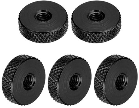 sourcing map 10Pcs Flat Knurled Thumb Nuts, M5x16 x 5 mm Pass Hole Nut, Aluminum Alloy Diamond Knurled Nut Flat Head Through Hole Lock Adjusting Nuts for 3D Printer, Black