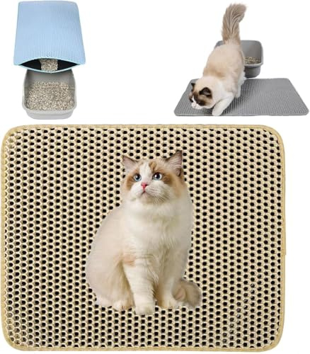 PZCC Tapis Litiere Chat,Tapis de Litière pour Chat Avec Couche Antidérapante,Tapis pour chat Imperméable, Antidérapant,Tapis Chat,Tapis de Toilette Chat pour Les Types de Chat Bac à Litière (Beige)