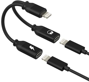 Adaptador Jack Lightning Doble(2 en 1)para iPhone 14 13 12 Pro Max Auriculares Cargador Adapter Certificado MFI para Apple para iPad Cable Audio Microfono Conector Auxiliar Headphones Accesorios Coche