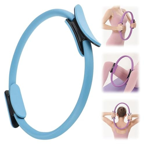 QHNTUJLB Aro de Pilates, Doble Asa Ejercicio Círculo Mágico, Yoga Fitness Aro de Resistencia, para Entrenamiento del Core, Fisioterapia y Tonificación de Muslos, Abdominales y Piernas(Blue)
