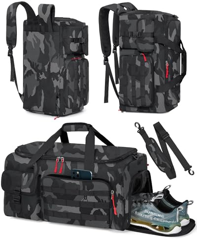 RAINSMORE Sports Gym Bag Mens Duffel Bag with Shoes & Laptop Compartment | Holdall Bags 45L Large Travel Bag 3-in-1 Backpack Carry on Weekend Bag Overnight Bags