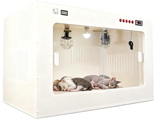 RETRIN Grande Incubateur Transparent pour Chiens et Chats,Boîte de Mise Bas Chauffante avec Panneau Haute Visibilité et Double Aération pour Une Meilleure Circulation d'air 60 * 50 * 50cm