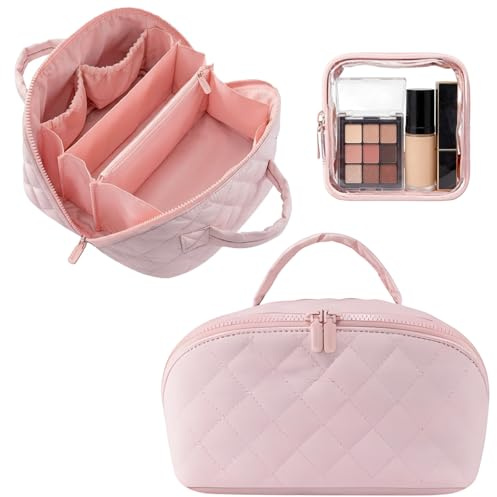 Flat Lay Makeup Bag, Two Piece Set in Pink, Compact Storage for Cosmetics and Toiletries, Ideal for Travel and Daily Organisation, Soft Fabric Design with Secure Closure