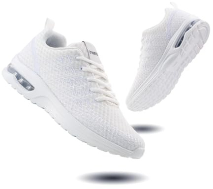 Basket Femme Chaussures de Course Sneakers Chaussures de Running Respirant Basket de Marche à Coussin d'air Chaussures Mode et Sport Fitness Légères N2 Blanc EU 39