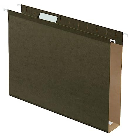 Pendaflex Hanging File Folders, 25 Pack, Green, 2 Expansion, Letter Size (8.5 x 11), Reinforced, 5 Tab Positions, Durable Hanging Files for Office and Document Organization
