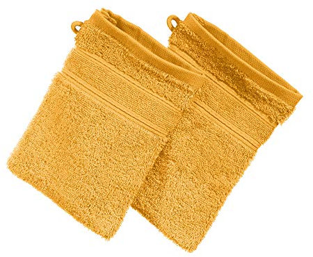 Erwin Müller Waschhandschuh Karlsruhe 2er- Pack 100% Baumwolle Sonnengelb Größe 15x21 cm - extrem saugstark, leicht, flauschig weich, hautschmeichelnd (weitere Farben)