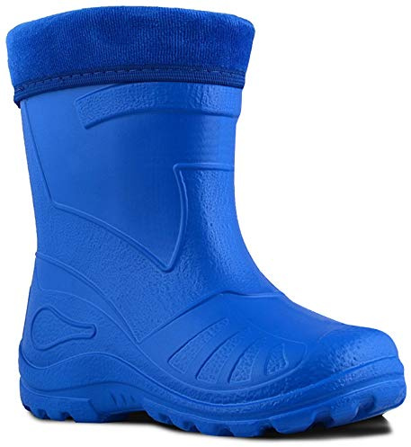 Ultra Light EVA Kids Girls Wellington Boots Rainy Snow Wellies Very Warm Liners (13 UK 32 EU - 20.5 cm, Blue)