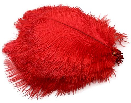 Sowder 50pcs Natural 8-10inch(20-25cm) Ostrich Feathers Home Wedding Decoration(red)