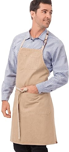 Chef Works ABCD056-NAT-0 Austin Denim Bib Apron Natural, Brown