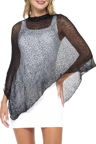 SHU-SHI Dam Sheer Stickad Poncho Shrug Lätt täcka upp en storlek passar de flesta