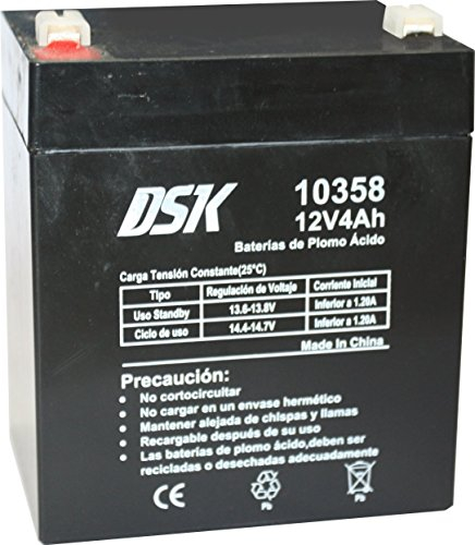 DSK 10358 - Versiegelte wiederaufladbare AGM-Bleibatterie 12V mit 4Ah. Ideal für Auto- und Elektromotorräder für Kinder, Motorroller, USV-Systeme, Sicherheits- und Kommunikationssysteme…