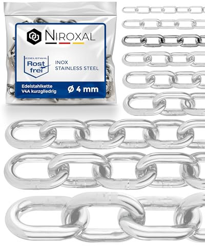 2 Pieces 50-cm = 0,5-Meter 4-mm Thick Stainless Steel Chain V4A Short-Linked from NietFullThings on Piece Anchor Chain DIN 5685 DIN 766 0,5-m