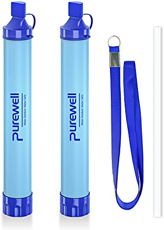 Purewell Filtre à eau extérieur - Paille de filtration d'eau personnelle - Équipement de survie d'urgence - Purificateur d'eau pour camping, randonnée, escalade, randonnée
