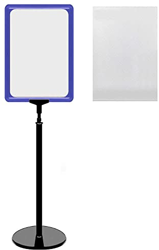 12 Plakatständer DIN A4 Rahmen blau mit U-Tasche, Teleskopständer mit schwarzem Kunststofffuß, höhenverstellbar bis 58 cm, Aufsteller, Kundenstopper