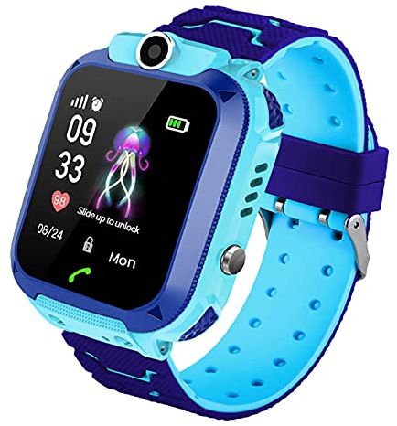 Enfants Smartwatch IP67 Étanche - Montre Intelligente LBS Localisateur avec Chat Vocal SOS Aide Montres Appareil Photo Numérique Mobile Téléphone Montre Cadeau Enfants pour Filles Garçons (S12 Bleu)