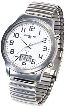 Masterline 1966 ML06228012 Montre radio-pilotée analogique et numérique en acier inoxydable avec bracelet flexible