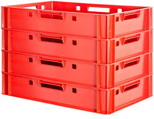 4 Stück E1 Fleischkisten Rot Kisten Eurobox Lebensmittelecht Metzgerkiste Box Aufbewahrungsbox Kunststoff Wanne Plastik Stapelbar Lagerkisten 60 x 40 Kingpower