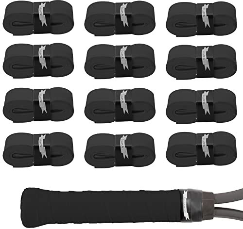 G-Lueck 12er Set Tennis Griffband TALENT GRIP | 0,60mm Stärke | Overgrip für Squash Badminton Schläger & Kicker inkl. selbstklebendes Abschlußband | sehr griffig, Anti-Rutsch (Schwarz)