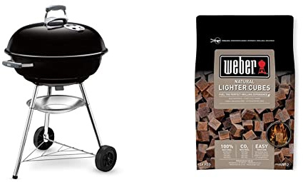 Weber 1321004 Barbecue compatto a carbone, 57 cm, Nero & 17612 Cubetti accendifuoco 48 pastiglie sul marrone