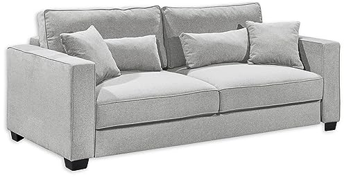 Stella Trading MELVIN Bequemes Schlafsofa mit Bettkasten, Stoffbezug Silber - Ausziehbares Sofa mit Schlaffunktion - 232 x 92 x 115 cm (B/H/T)