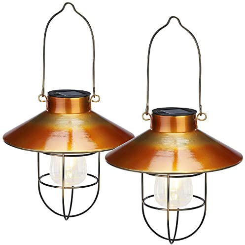 Lunartec Gartendekoration Solar: 2er Set Deko-Solar-Hängelampe im bronzenen Retro-Look, 600-mAh-Akku (LED Hängelampen, Hängelampen Industrie)