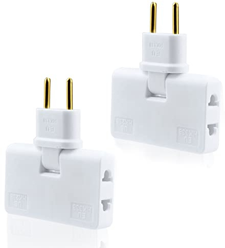 Leikedun 2er-Pack Flachsteckdose, 3-in-1-Stecker, Weiß, ABS, 10A, 230V, Typ C/B, 3 Ports, 180-Grad-Schwenkkopf