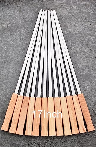 17-Inch 12 Pack Long Flat BBQ Skewers, HONSHEN Brazilian-style Stainless Steel 3/8 Inch Wide Blade with hardwood Handle barbecue skewers for Grilling Meat,Chicken,Shrimp,Vegetables-Set of 12