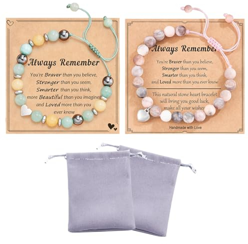 6 Stück Naturstein Armband Set, Perlenarmband mit Herz, Armband mit Karte und Aufbewahrungstasche, Valentinstag für Verliebte, Ehefrau, Freundin, Geschenk für Frauen Mädchen Schmuck Geschenk