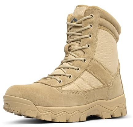 NORTIV 8 Men's Tactical Military Work Boots Side Zipper Outdoor Motorcycle Combat Boots 8 Inches 2.0 Trooper-pro,Size 8.5,Sand,TROOPER-PRO