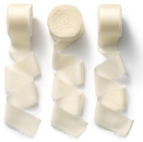 CHUQING Satinband Presentband Bröllopsband för presentinslagning 3 rullar 2,5 cm x 6,4 m Beige