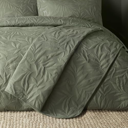 Serene Luana Collection - Colcha de Cama (230 x 200 cm), diseño de Hojas, Color Verde y Verde