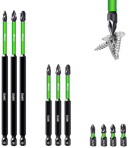 Litorange 10Pcs PZ1 PZ2 PZ3 Magnetic Impact Driver Bits, S2 Steel Long Pozidriv Screwdriver Bit Set 150 mm 90 mm 25 mm