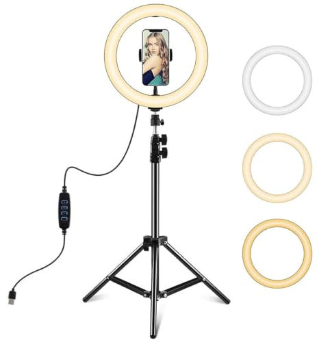 NOVAEASE Ring Light 12/30cm White Warm Cool White Ring Light, Dimmable LED Ring Light, Light Stand, for Camera, Smartphone, YouTube, TikTok, Self Portrait, Tripod Stand and Phone Holder Included