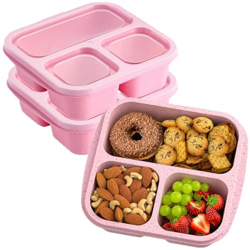 ZHUIYIWIN Lunch Box (confezione da 3), riutilizzabili, con 3 scomparti, per bambini e adulti, contenitori per alimenti divisi, per scuola, lavoro, viaggi (Rosa, 3)