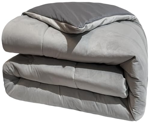 VACAVACA Edredón Extra Grueso, 260X270CM, 590 g/m²(Terciopelo 300g/m²+Fibra Hueca 250GSM+Microfibra 90GSM), Terciopelo y Microfibra Ultra Suave, Diseño Elegante, Fabricado en España, Gris Oscuro
