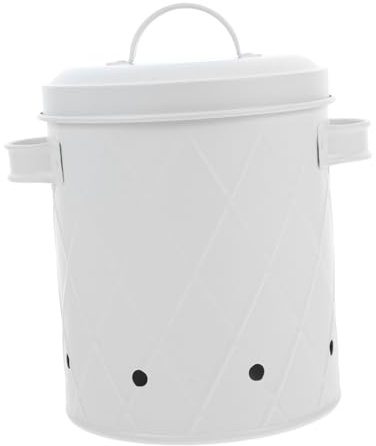 ABOOFAN Breathable Iron Vegetable Storage Bin Lid for Onion Potato Garlic Kitchen Pantry Medium White Mesh Canister