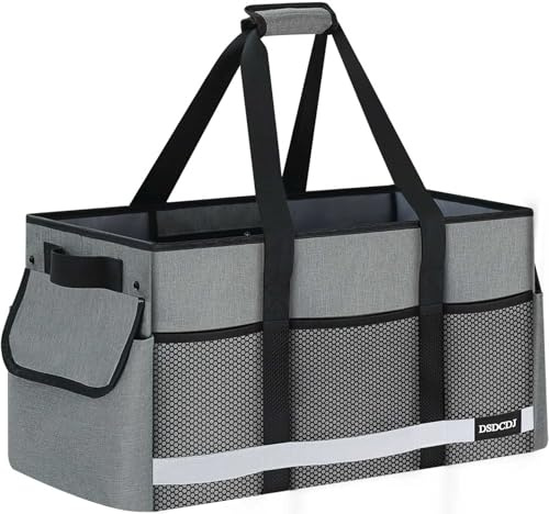 DSDCDJ Upgrade Extra Large Utility Tote Bag with Reflective Strip, Standing Reusable Grocery Bags with Hard Bottom & 4 Sided Reinforced, Collapsible Utility Tote with Handles for Beach, Picnics, Car