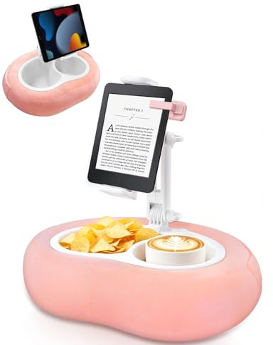 Surfplattestativ med kudde, Kindle kuddhållare, 360° justerbar surfplattehållare kompatibel med 5-12,9 tums enheter, telefonhållare för läsning i sängen, rosa