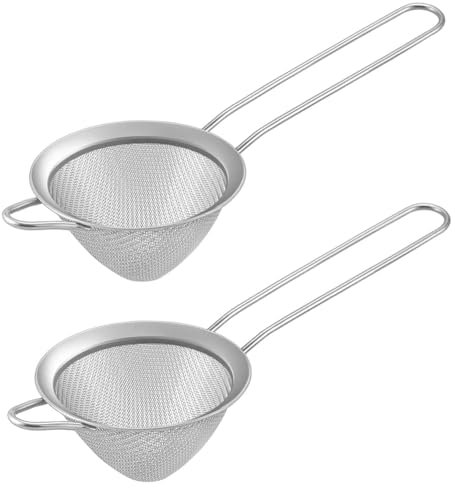 Lonrtesw 2 Pièces Passoire à Thé en Acier Inoxydable Petite Passoire à Cône Conique Passoire Fine pour Cocktails Café Jus Thé, Argent