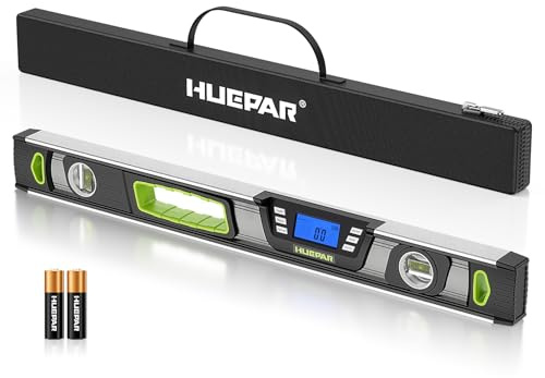 Huepar 24-Inch Digital Level, Professional Magnetic Electronic Torpedo Level with LCD Display, Audible Alerts, IP54 Dust/Waterproof, Angle Finder Tool with Carrying Case